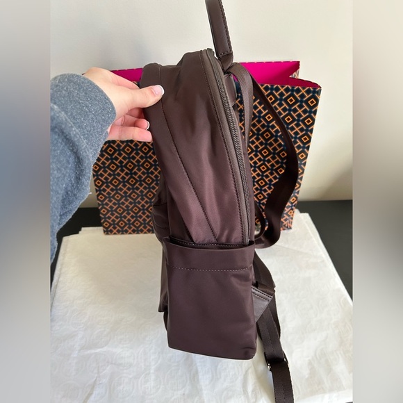 Tory Burch Ella Nylon Backpack Tempranillo Silver Wine Burgundy - Picture 5 of 13